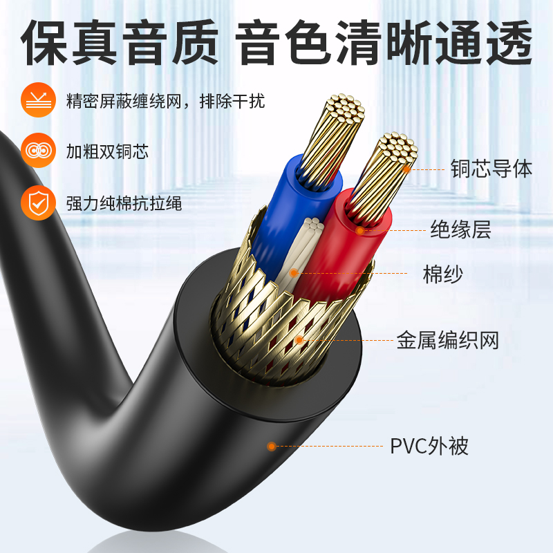 秋叶原 6.5转卡农公6.35大二芯话筒麦克风卡侬母连接调音台音频线