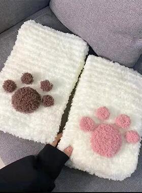 围巾手工diy毛线编织珊瑚绒小猫爪女冰线条冬季送男朋友