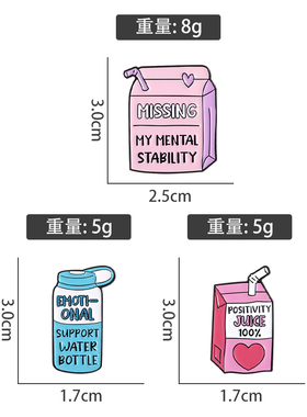 可爱卡通水瓶饮料胸针金属徽章森系ins潮男女学生包包笔袋配饰