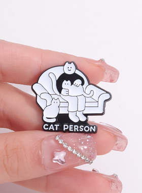 猫咪和人温馨惬意徽章金属胸针