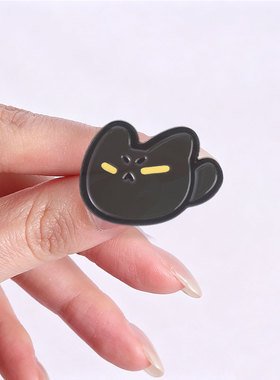 极简线条小黑猫表情包胸针套装叼鱼生气星星眼卡通黑猫咪金属别针