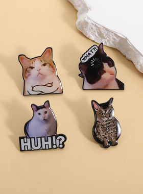 热门猫咪表情包胸针搞怪惊讶脸傲娇揣手猫个性男女衣服背包配饰