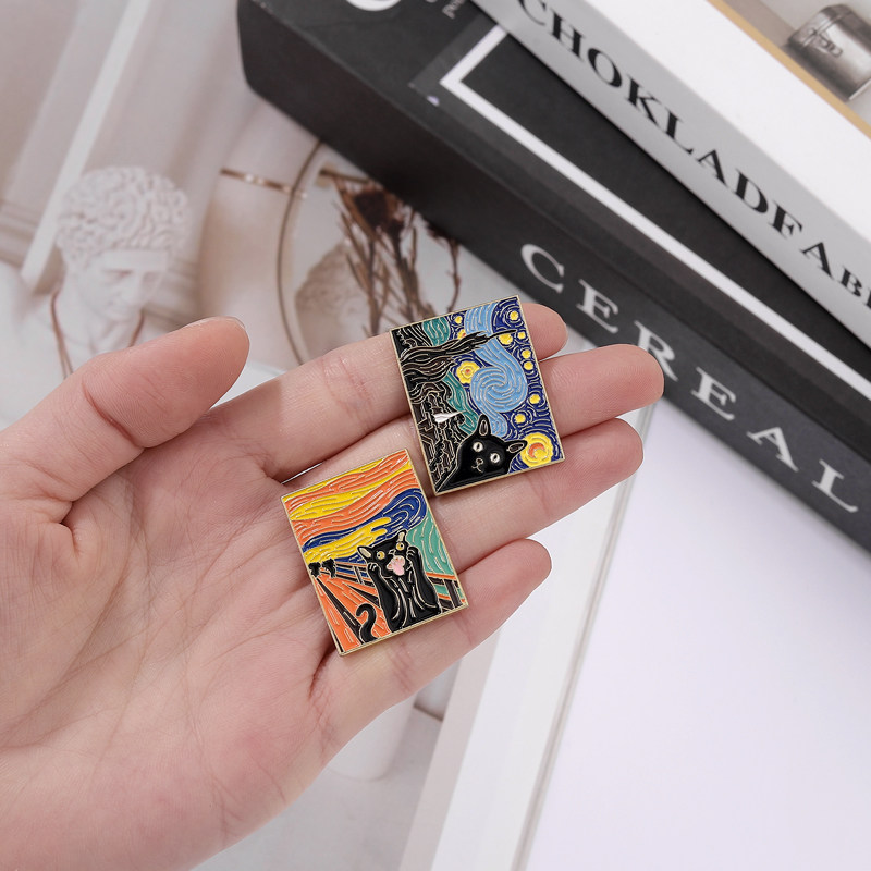 梵高油画猫咪胸针可爱日系金属徽章衣服书包装饰别针领针配饰勋章,淘宝优惠券,粉丝福利购,淘宝优惠卷