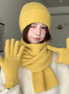 针织帽子围巾手套三件套秋冬季保暖毛线帽女2026新款百搭围脖套装