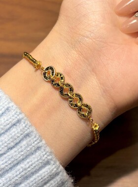 新中式四方来财s925纯银手链女生国风五帝钱碎冰冰铜钱钱多多手链