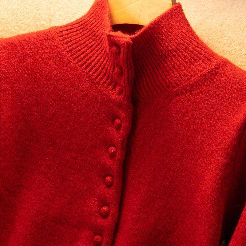 秋冬新款女高领山羊绒开衫红色毛衣单排包扣羊毛针织外套上衣百搭,淘宝优惠券,粉丝福利购,淘宝优惠卷