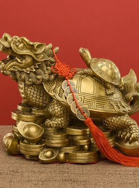 铜简约现代客厅铜子母龙龟摆件