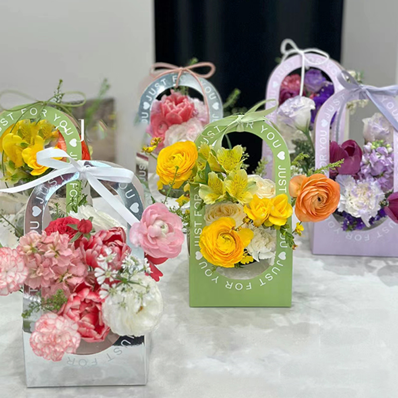 妇女节迷你手提花盒简约设计英文字母鲜花包装袋花艺插花礼品盒