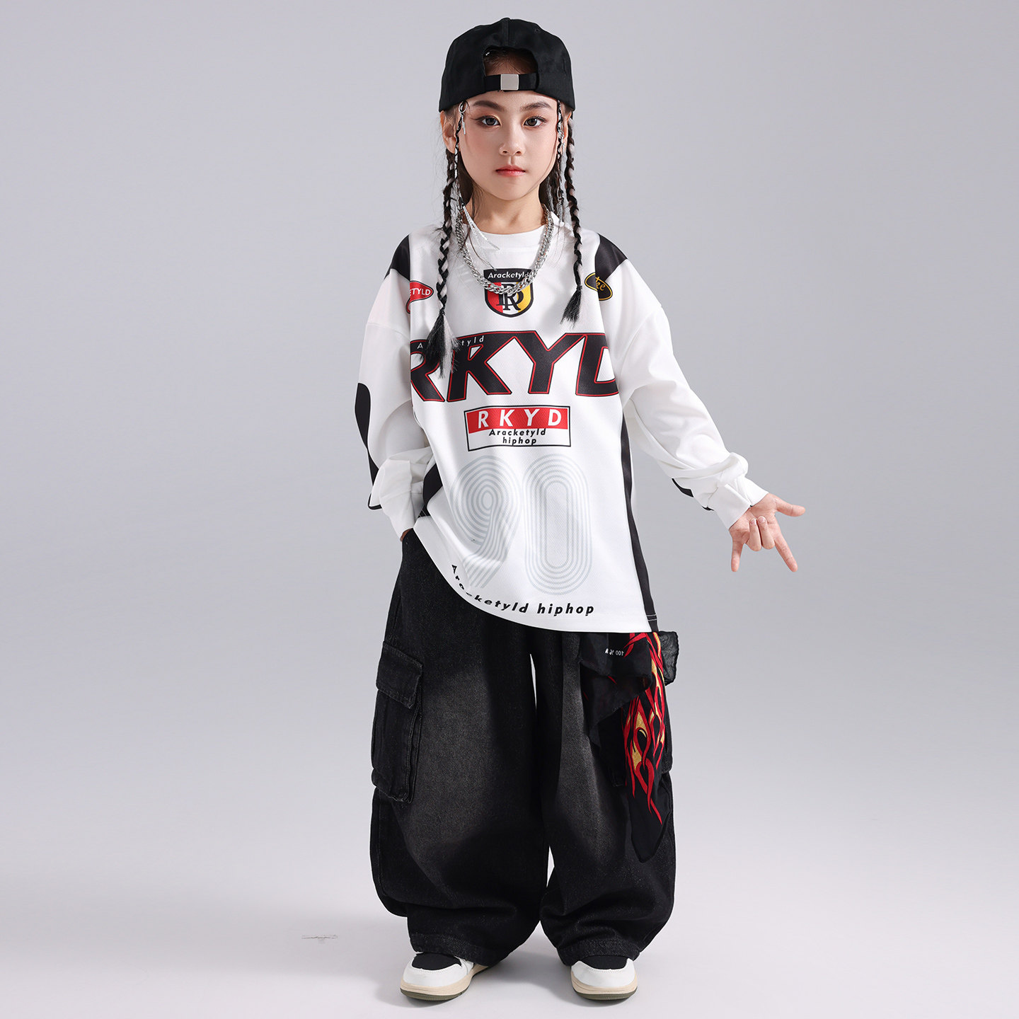 迪克家童装hiphop街舞儿童潮服印花长袖牛仔裤子嘻哈风演出服套装,淘宝优惠券,粉丝福利购,淘宝优惠卷