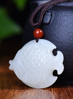 新疆和田玉羊脂玉白玉青白玉热带鱼金鱼吊坠男女士款挂件玉坠玉佩