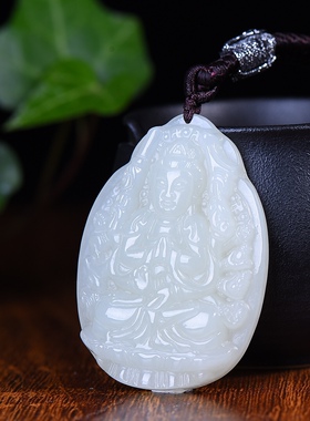 新疆和田玉羊脂玉白玉青白玉生肖老鼠守护神玉吊坠千手观音本命佛