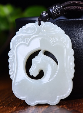 新疆和田玉羊脂玉白玉青白玉马上有福生肖马吊坠男女挂件玉坠玉佩