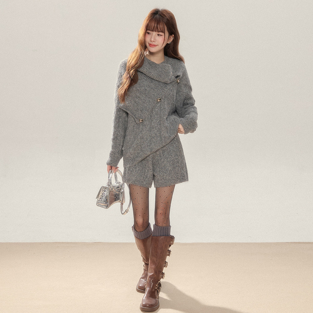 CROWCAIM时尚套装麻花针织毛衣短裤围脖三件套26春季新款官方授权,淘宝优惠券,粉丝福利购,淘宝优惠卷