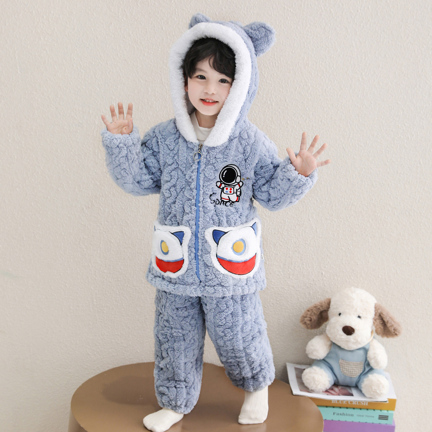儿童冬季睡衣男童宝宝新款加厚保暖法兰绒三层夹棉家居服男孩套装,淘宝优惠券,粉丝福利购,淘宝优惠卷