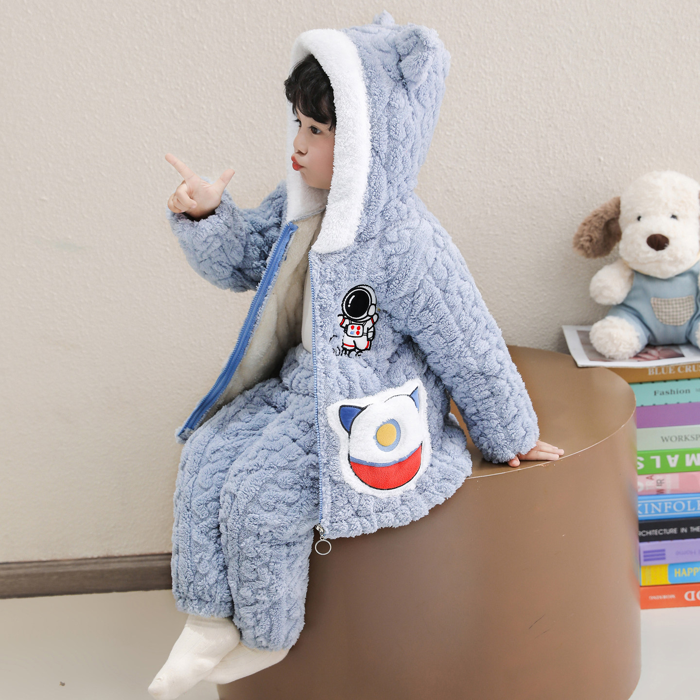 儿童冬季睡衣男童宝宝新款加厚保暖法兰绒三层夹棉家居服男孩套装,淘宝优惠券,粉丝福利购,淘宝优惠卷