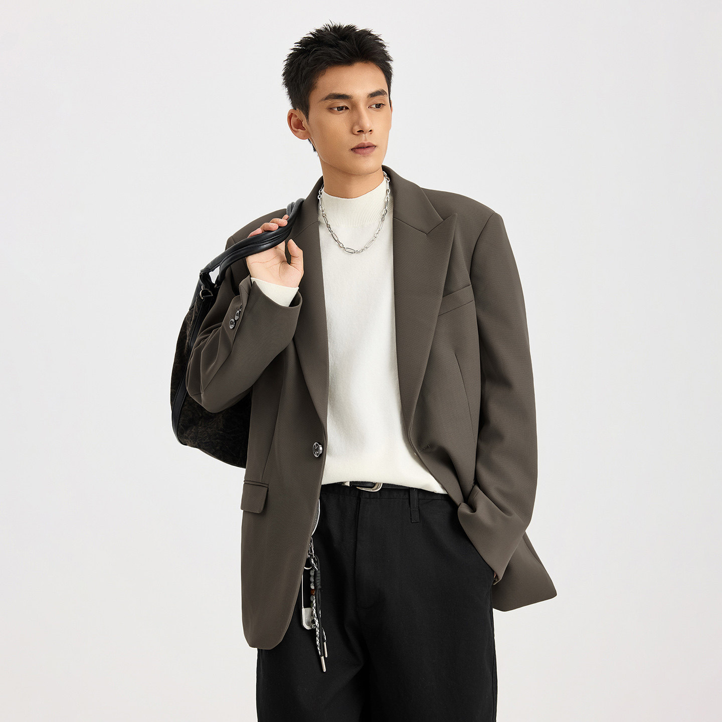 CHAN MONTH痞帅西装外套男秋季新潮牌高级感黑色正装宽松休闲西服,淘宝优惠券,粉丝福利购,淘宝优惠卷