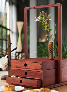 民宿桌面摆件收纳盒红木提盒禅意