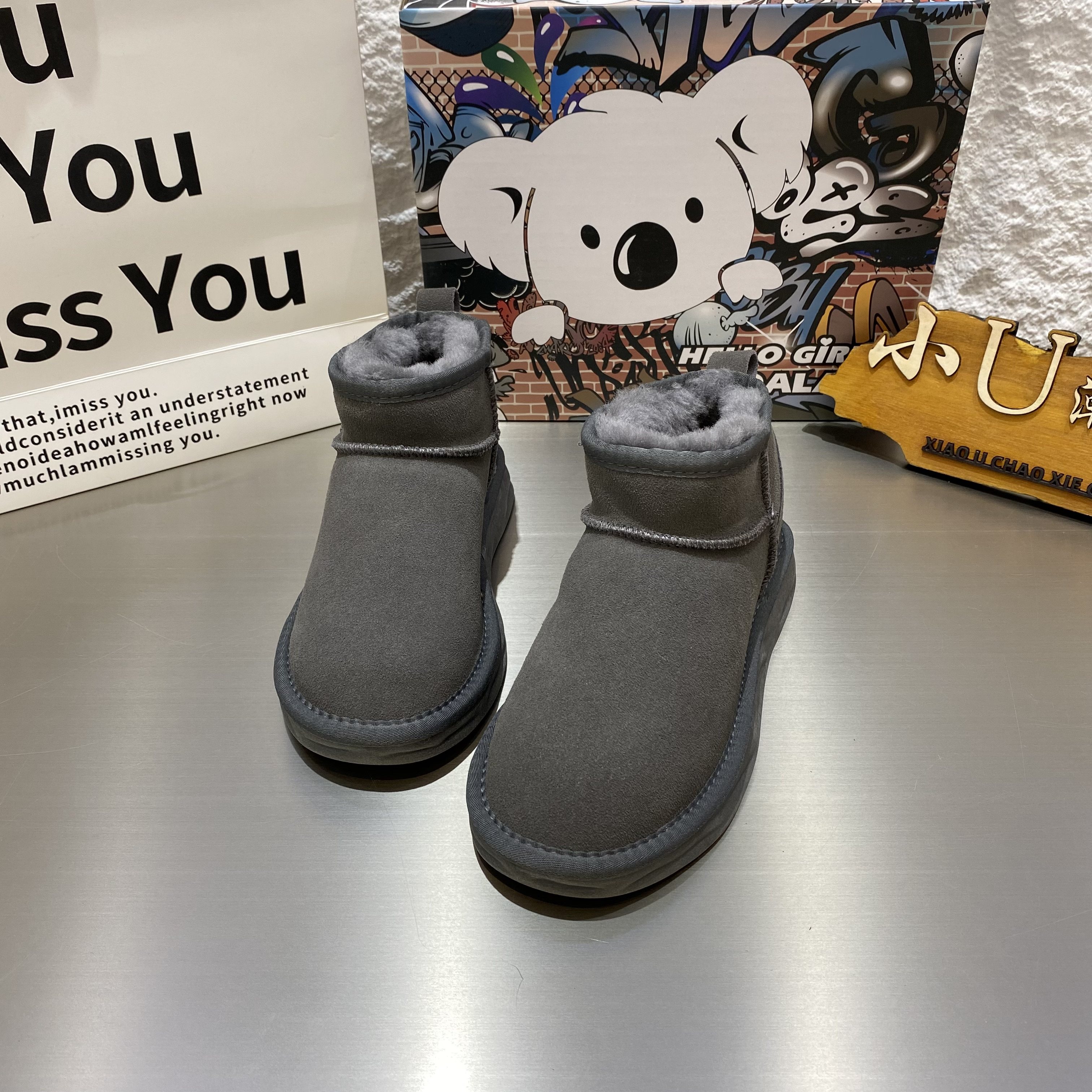 考拉小熊冬季雪地棉靴女周冬雨同款真皮羊毛加厚绒短筒矮腰加厚底,淘宝优惠券,粉丝福利购,淘宝优惠卷