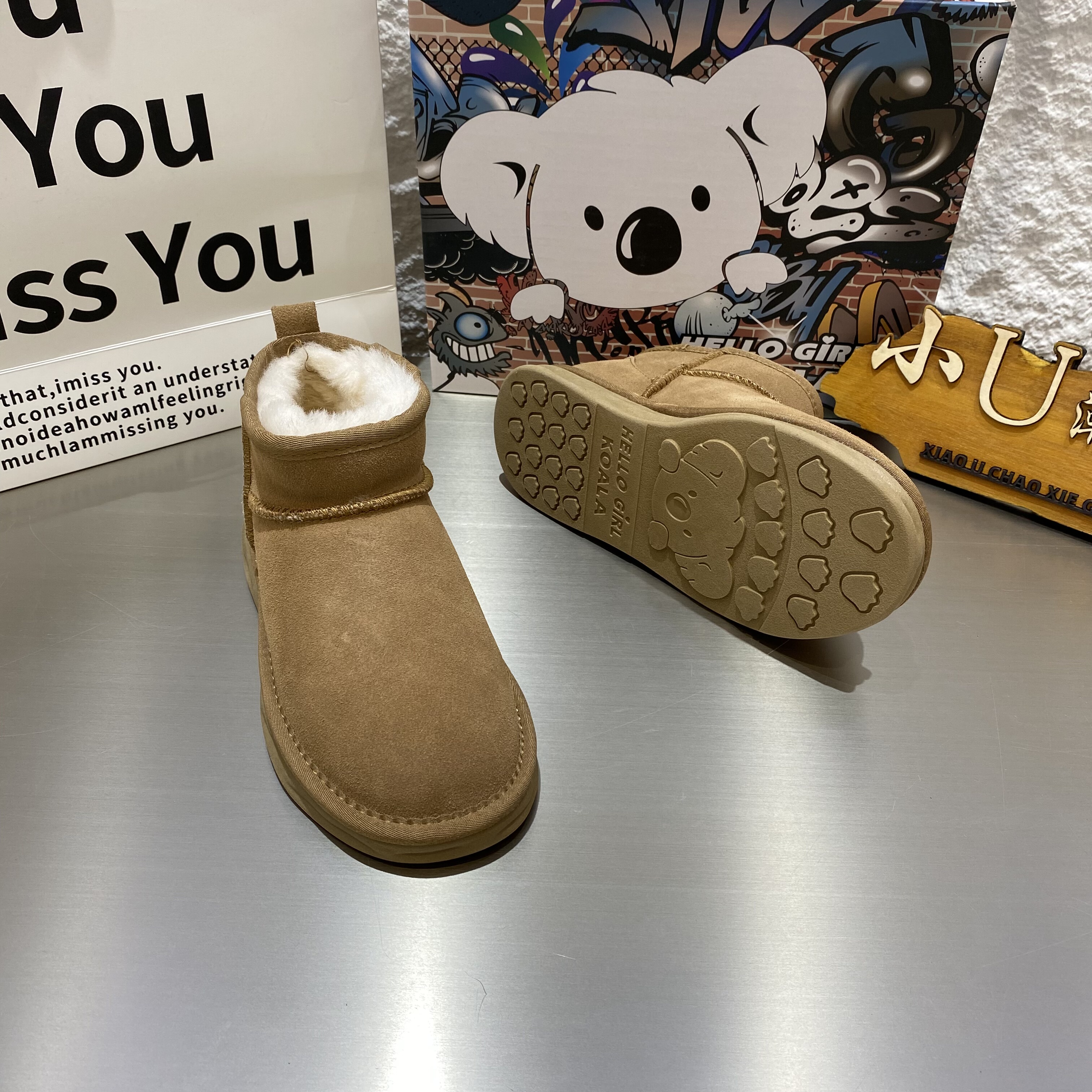 考拉小熊冬季雪地棉靴女周冬雨同款真皮羊毛加厚绒短筒矮腰加厚底,淘宝优惠券,粉丝福利购,淘宝优惠卷