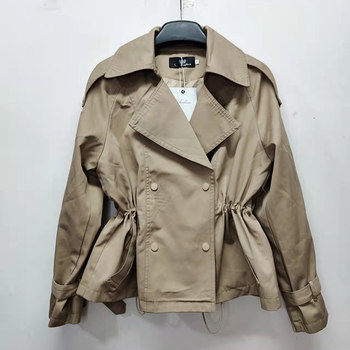 jacket windbreaker ສັ້ນສໍາລັບແມ່ຍິງສອງເຕົ້ານົມ 2024 ພາກຮຽນ spring ຊຸດໃຫມ່ collar drawstring tops ແບບເກົາຫຼີສໍາລັບແມ່ຍິງຂະຫນາດນ້ອຍ