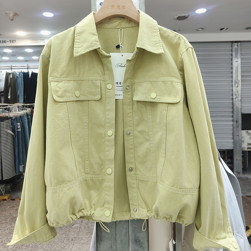 网红春季女装短款纯棉衬衫外套女春季新款韩版宽松百搭开衫夹克 - 图0