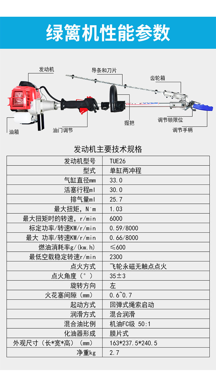 三菱宽带高枝绿篱剪高空剪枝器茶叶茶树TU26二冲程汽油发动机 - 图3