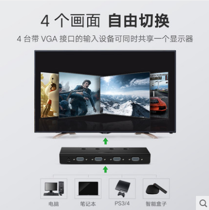 绿联VGA切换器4进1出电脑视频四进一出共享显示器屏幕转换器50279