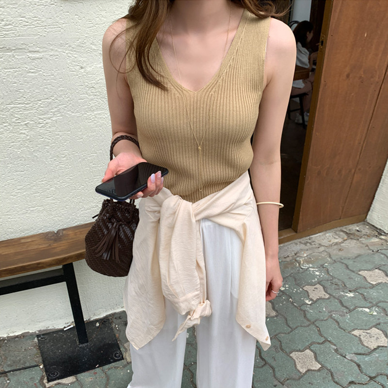 冰丝针织v领吊带女夏内搭潮打底衫 少媞背心吊带