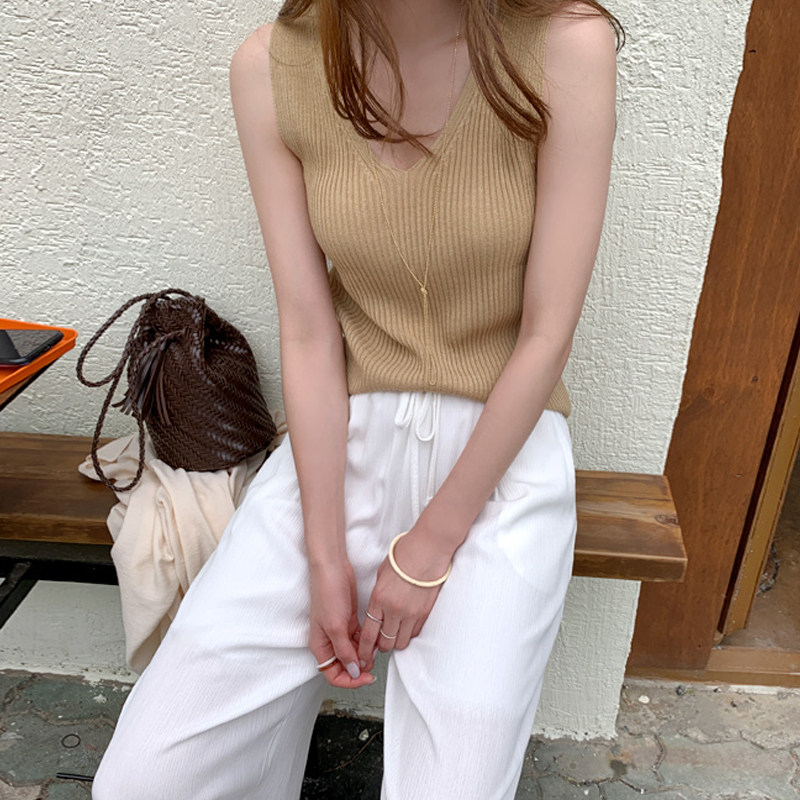 冰丝针织v领吊带女夏内搭潮打底衫 少媞背心吊带