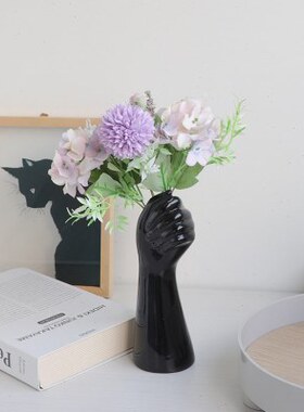 北欧风人体艺术黑色陶瓷花摆件客厅轻奢桌面级感插花装饰品