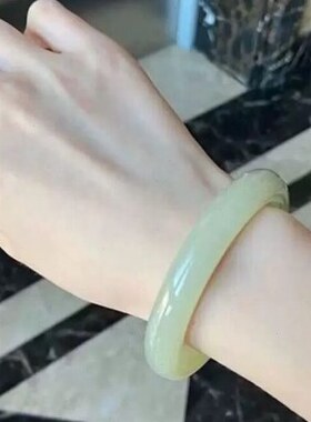 新疆青黄口细条手镯天然玉石窄边玉镯送女友妈妈礼物玉镯子