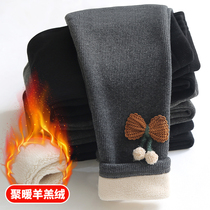 Girl Beats Bottom Pants Plus Suede Thickened Outwear Bow Tie Winter New Baby Warm Pants Children Foreign Air Long Pants