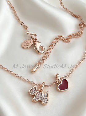 爱心珐琅小狗项链可拆卸三戴项链