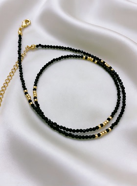 设计师款叠戴黑尖晶石串珠项链