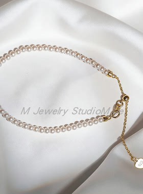 施家极光极细小米粒珍珠手链抽拉