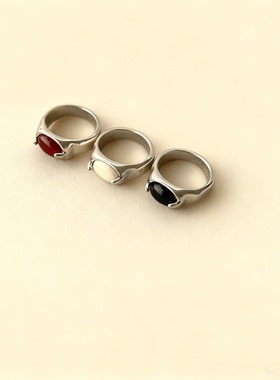 烧银红玛瑙戒指简约复古风黑玛瑙