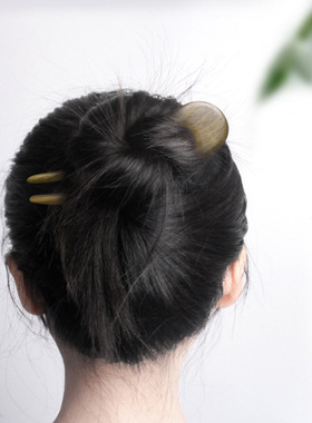 桃木发簪绿黑檀木U型簪子古风现代简约盘发高级送女朋友中国风礼