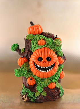 跨境新品万圣节绿色南瓜怪物头树脂摆件节日气氛鬼节装饰品工艺品