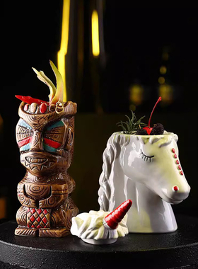 酒吧扑克夏威夷鸡尾酒杯个性创意酒杯提基创意陶瓷杯TIKI装饰摆件