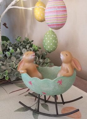 跨境复活节兔子树脂摆件花园庭院装饰泡澡摇篮室内桌面家居装饰品