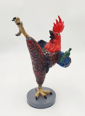跨境新品拉风醉酒功夫鸡树脂摆件客厅玄关装饰仿真树脂雕塑大公鸡