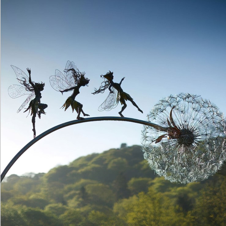 跨境爆款 花仙子精灵与蒲公英共舞罗宾怀特丝精灵雕塑花园金属 - 图1