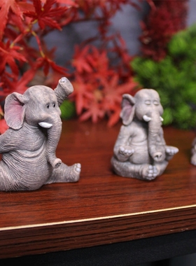 创意可爱瑜伽小象摆件跨境花园微景观亚马逊工艺品桌面大象装饰品