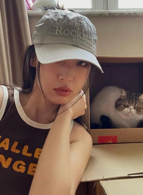 韩国mycatis rockstar灰色字母棒球帽尼龙刺绣速干鸭舌帽情侣潮