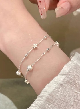 星星磨砂小球双层叠戴手链女轻奢小众高级感精致微镶锆石手串