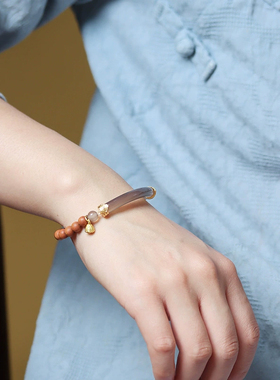 普陀山同款半生烟紫檀香木玛瑙手串手链降真香半镯手串女生感手饰