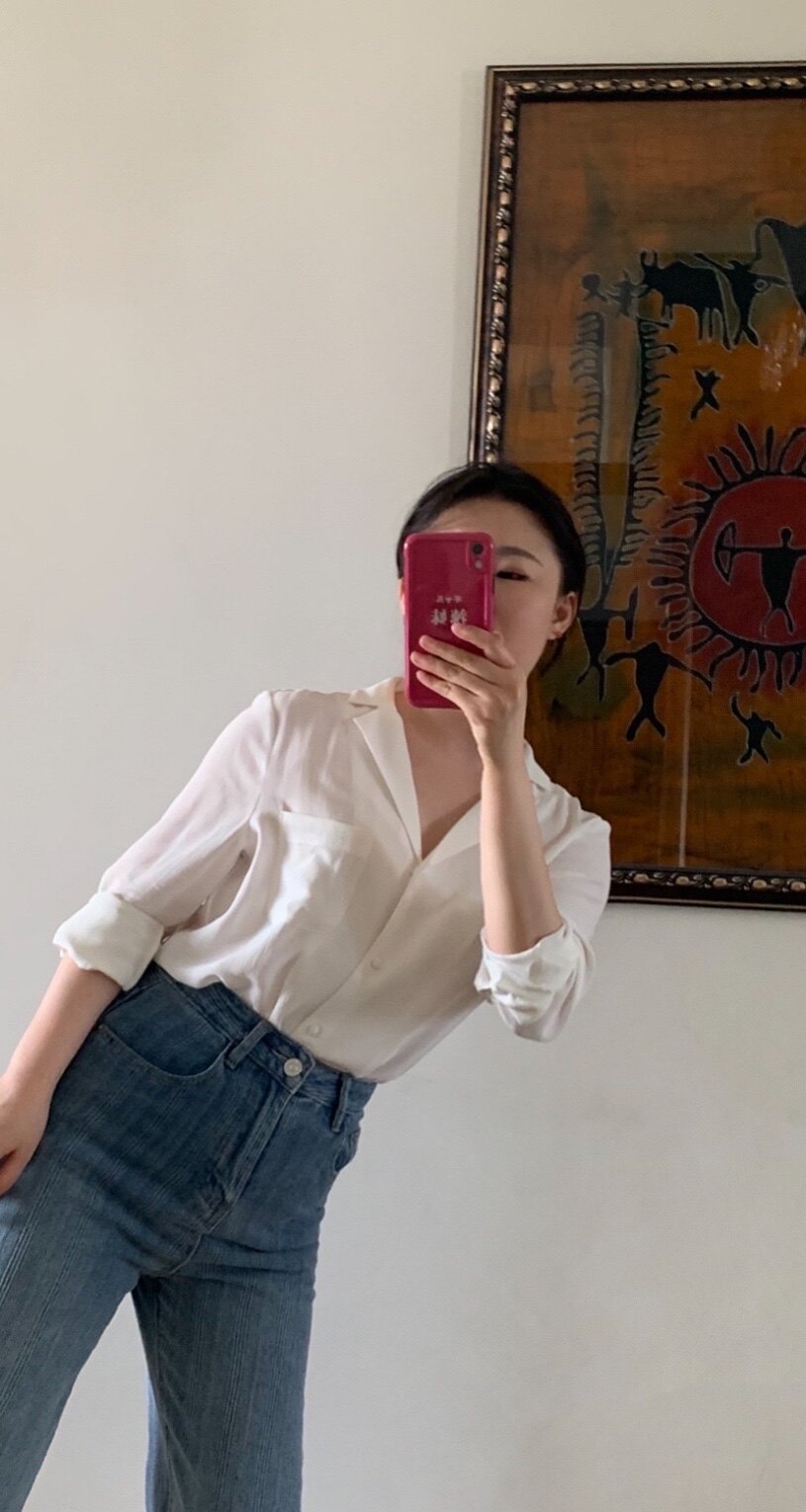 晚晚同款重磅100真丝V领白衬衫法式长袖包扣翻领休闲上衣2023女_虎窝淘