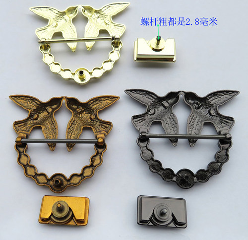 皮具包拎环手提扣子圆形圆环圆圈吊饰装饰配件五金双鸟双燕子古金 - 图3