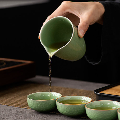 哥窑简约功夫茶具一整套会客泡茶套装喝茶家用开片可养高档复古 - 图1