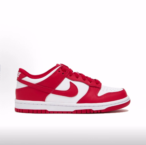 Nike Dunk 皮革 Low 舒适百搭 防滑耐磨 低帮 儿童板鞋 红白 - 图0